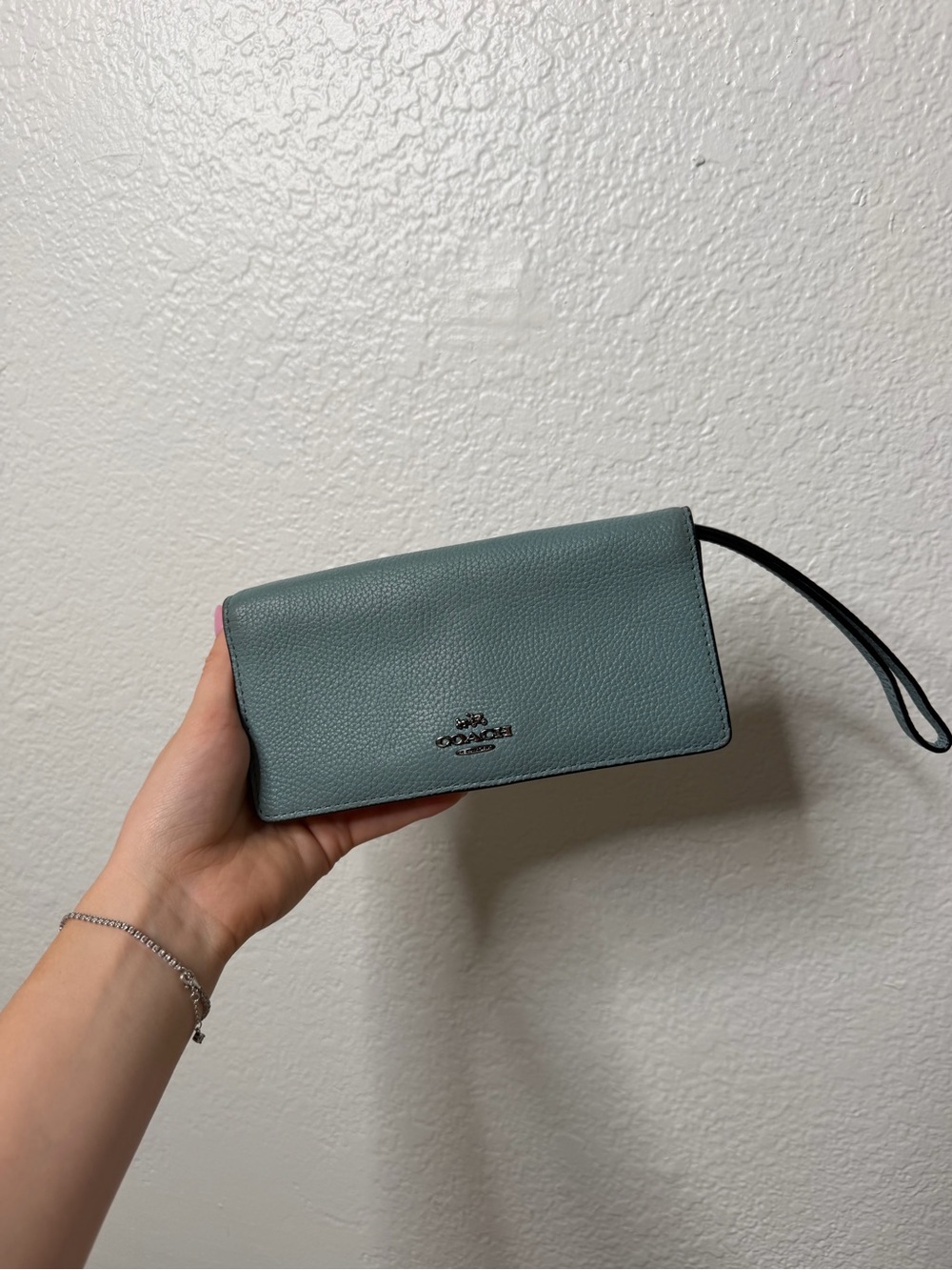 Coach Pebbled Leather Wristlet in Teal